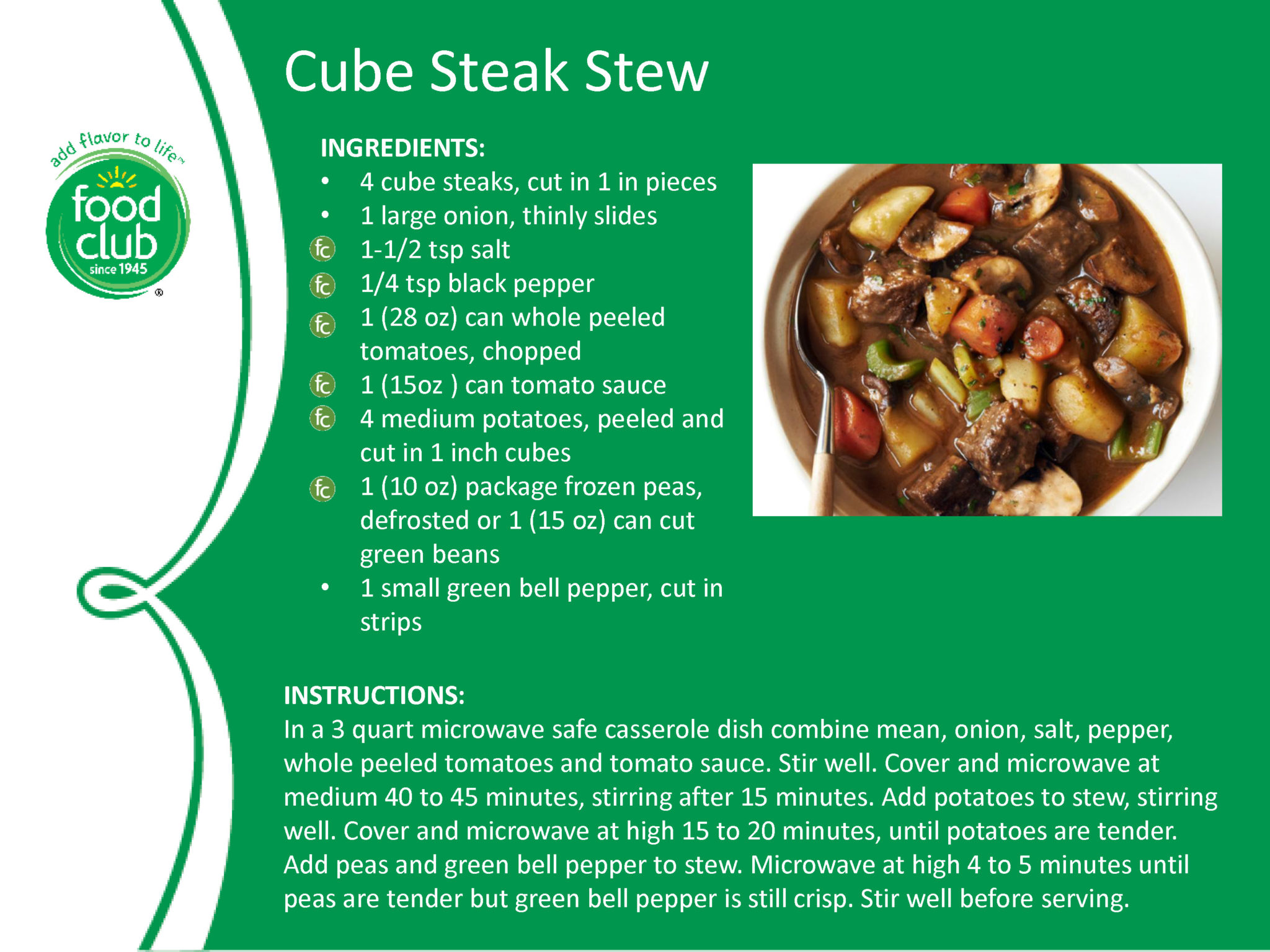 Cube Steak Stew Certco Fresh 